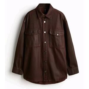 NWT H&M Divided Coated Denim Brown Jean Button Up Jacket Shacket size Small